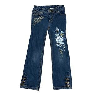 Vintage‎ Mary Kate and Ashley Girls Jeans Size 7 Embroidered Floral Design Denim